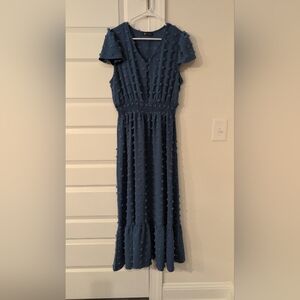 Chic Blue Midi Dress with Textured Design